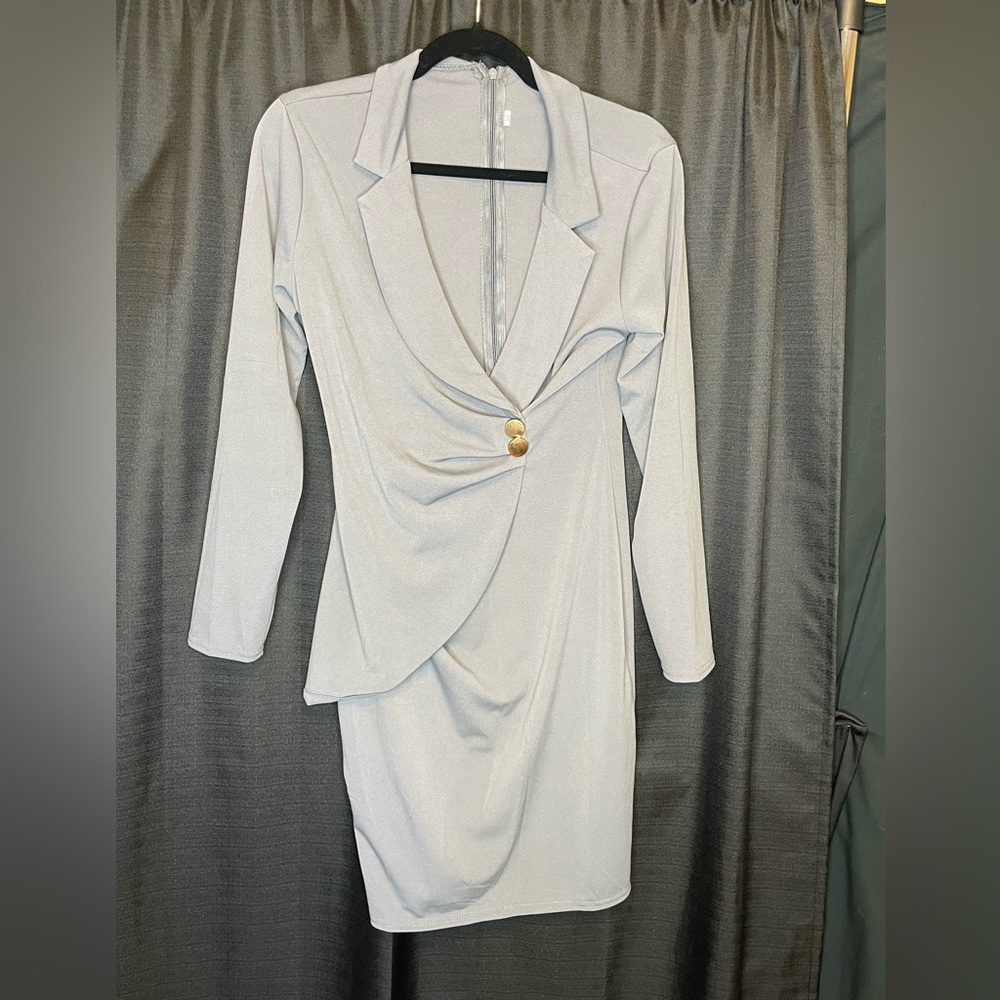 Light grey interview style dress.
